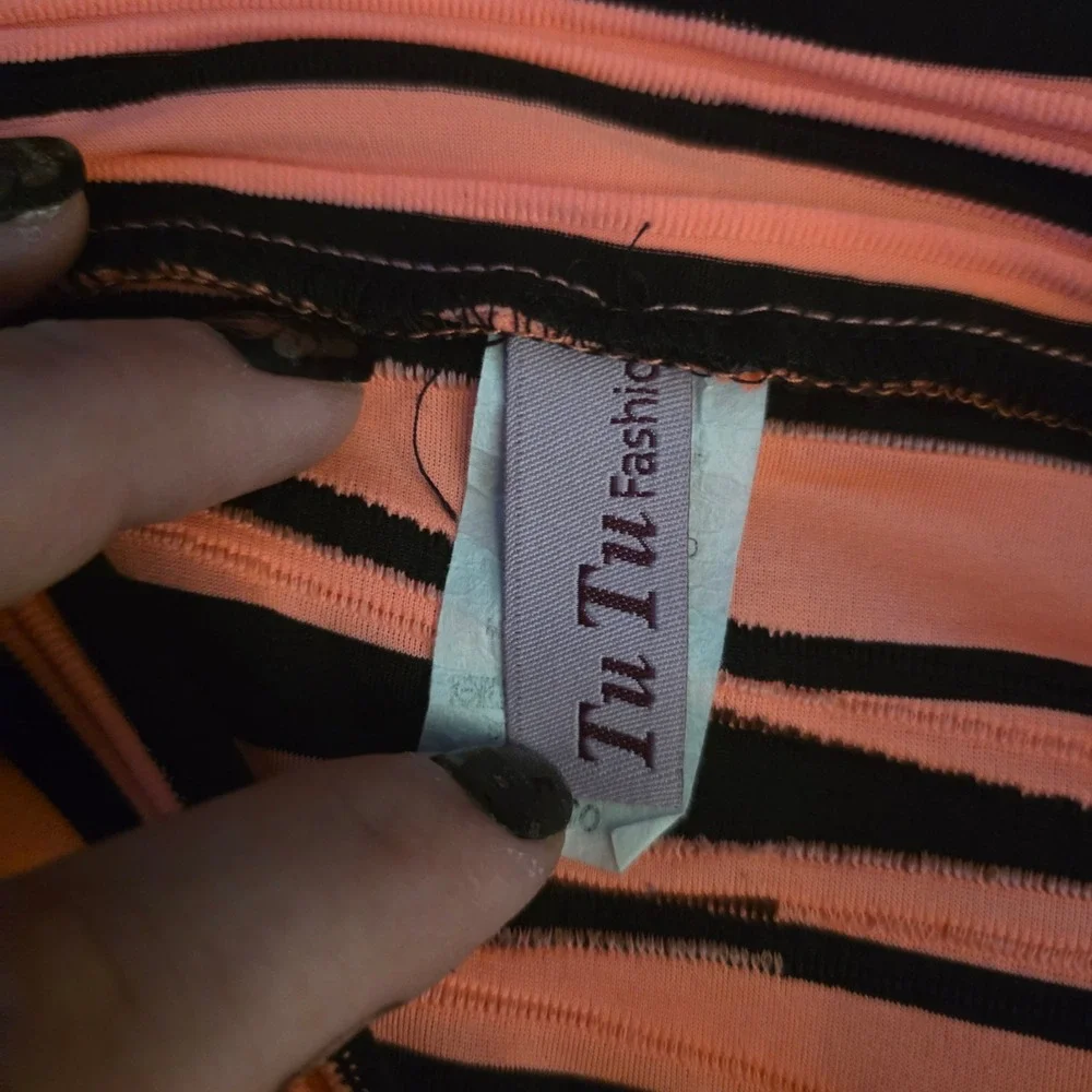 Tu Tu Fashion Coral Pink Black Striped Bodycon Pencil Skirt Small Made in USA